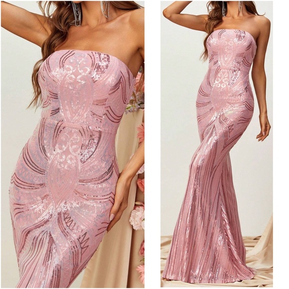 Luxe Sequin Strapless Evening Party Prom Wedding Dress - Picture 2 of 6